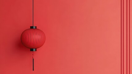 Poster - A vibrant red wall features a traditional hanging lantern, creating a festive and warm ambiance.