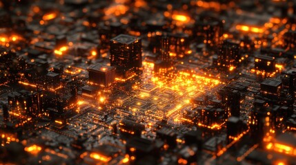 Poster - Glowing futuristic city circuit board.