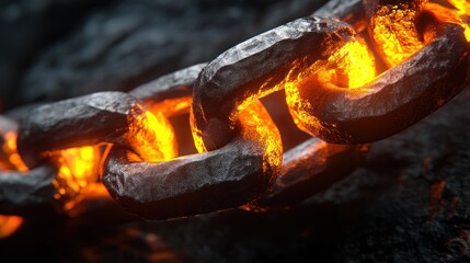 Poster - Glowing hot metal chain links close-up.