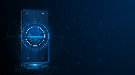 Leinwandbilder - Fingerprint scanner for smartphone security and cyber data protection and privacy. advanced safety technology innovation background	