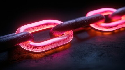 Poster - Glowing link in a metal chain.