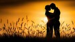 © thanarak - Couple embracing at sunset in a wheat field silhouette photography natural landscape romantic setting warm atmosphere