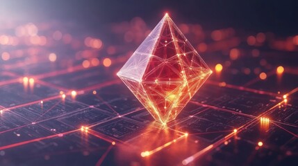 Poster - Glowing red crystal on circuit board.