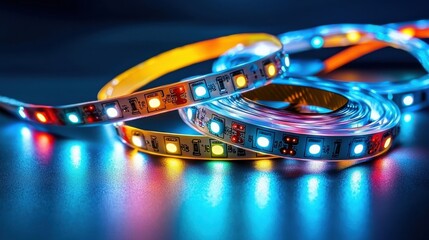 Poster - dynamic color display of rings on led strip studio setting photography high-tech environment close-u
