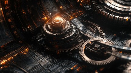 Poster - Intricate Mechanical Design with Gears and Futuristic Circuitry Elements