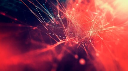 Aufkleber - An abstract image featuring vibrant red and blue lines creating a dynamic, interconnected network against a dark background.