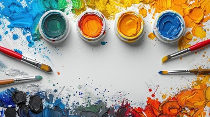 Poster - Conceptual expression artistic layout on white paper amidst scattered studio elements