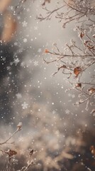 Wall Mural - Gentle Snowfall Over Frosted Branches in Winter Wonderland Scene