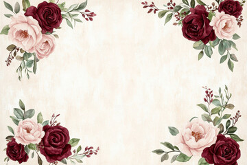 Canvas Print - Delicate roses and peonies with ivy create romantic floral border