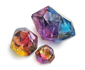 Poster - 3 colorful diamonds in different sizes, isolated on a white background
