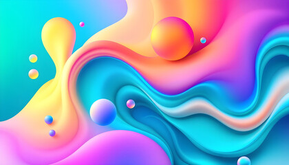 Aufkleber - Gradient background with turquoise metaball shape, morphing, colorful drops, and 3d background. Abstract 3d liquid color background. Abstract colorful gradient background with fluid shapes