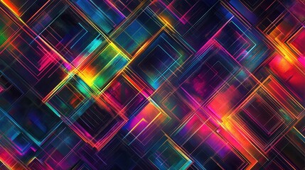 Wall Mural - Vibrant neon fractals, dynamic tech-inspired patterns, captivating visual depth, immersive digital art experience