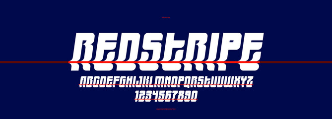 Fototapete - Bended and deformed display font for logos and posters, vector distorted and twisted italic typeface for headlines and advertising, letters and numbers alphabet typography.