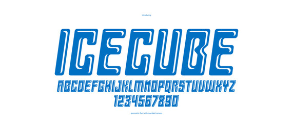 Poster - Ice cube minimal rounded vector font for logos and posters, modern simple display typeface for headlines and advertising, melting ice style typography, italic version.