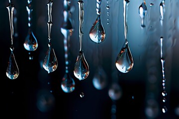 Wall Mural - a collection of transparent raindrops falling from the sky each