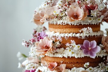 Wall Mural - Delicate Floral Decorated Three Tiered Wedding Cake