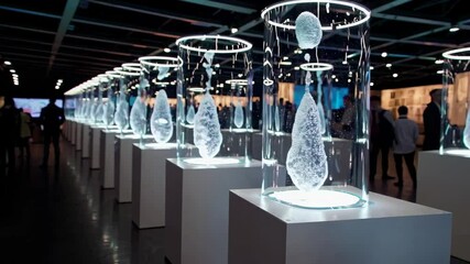 Poster - Contemporary art exhibition showcases engaging crystalline installations in urban gallery setting