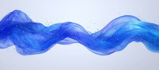 Poster - A wave line of flowing particles forms an abstract modern background with smooth, curvy shapes and a fluid array of dots. The 3D dots blend into a mesh, resulting in a futuristic and relaxing
