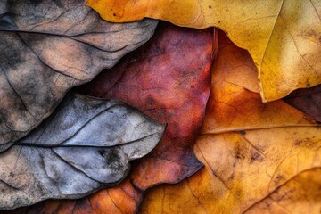 Poster - Autumn Leaves Displaying Varied Hues and Textures