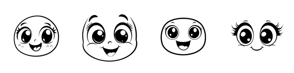 Poster - A contemporary symbol showing a happy face with big, expressive eyes and soft eyelashes, ideal for playful and joyful designs.
