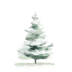 Wall Mural - A simple, cute, and adorable watercolor Christmas tree on a white background, with light green and gray colors