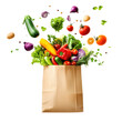 © Latiffan - A paper bag filled with vegetables flying out, white background, vector style, clipart, 2D design, colorful