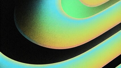 Fototapete - Grainy noisy background, abstract color gradient shape, vibrant glowing rainbow yellow green pink blue black noise texture banner design. Blurred fluid gradient colorful background