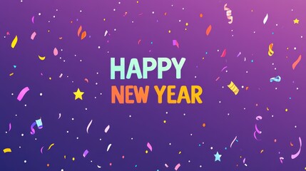 Fototapete - Happy New Year Celebration! Colorful Confetti and Festive Greetings