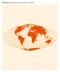 Poster - World map. Boggs eumorphic projection. Solid style. High detail world map for infographics, education, reports, presentations. Vector illustration.