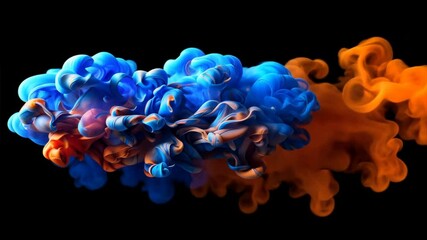 Poster - Vibrant abstract swirl of blue and orange colors on black background creates dynamic fluid movement, evoking energy and creativity in this visually striking artwork.