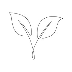 Wall Mural - One continuous single line art leaves.Vector illustration