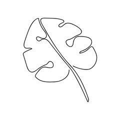 Wall Mural - monstera leaf one continuous line art vector illustration