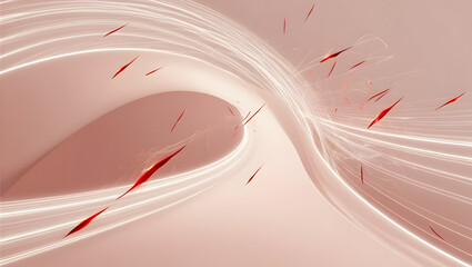 Poster - Abstract light lines of motion and speed with sparks of red color. Light everyday luminous effect. Semicircular wave.