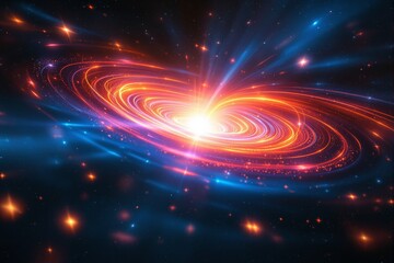Poster - Vivid spiral galaxy bursting with glowing energy and streaks in the vast cosmos.