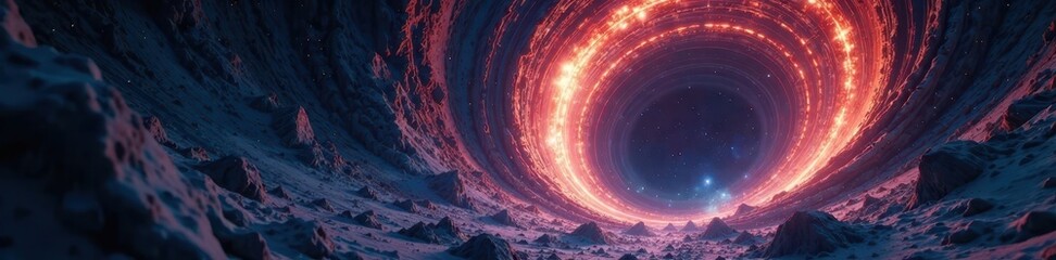 Wall Mural - Close-up view of wormhole entrance, cosmic dust and starlight, gravity, dark energy