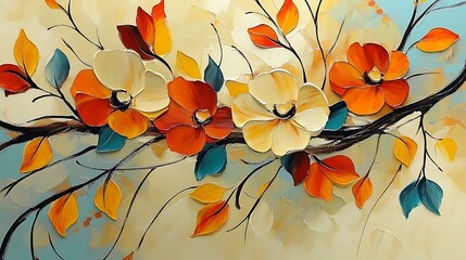 Canvas Print - Autumn Flowers Abstract Painting