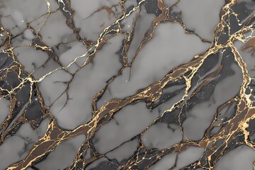 Aufkleber - Abstract black and gold marble texture background with intricate golden veins on a smooth gray surface.