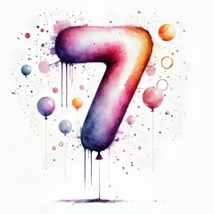 Fototapete - 숫자 7 모양 풍선, 수채화, jpeg (a balloon in the shape of a number seven, water colour, jpeg)	
