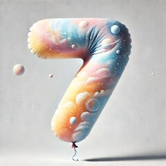 Fototapete - 숫자 7 모양 풍선, 파스텔화, jpeg (a balloon in the shape of a number seven, pastel painting, jpeg) 