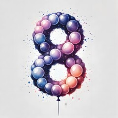 Fototapete - 숫자, 8, 풍선, 일러스트, 수채화, number, eight, balloon, illustration, water colour, jpeg