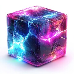 Aufkleber - A glowing ice cube with vibrant colors, perfect for creative design projects.