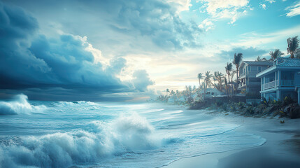 Wall Mural - severe coastal storms create dangerous waves and dramatic skies, impacting beachfront properties