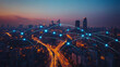 © Teeraphon - Smart digital city with connection cyber security network reciprocity over the cityscape . future smart wireless digital city and social media networking systems that connects people within the city