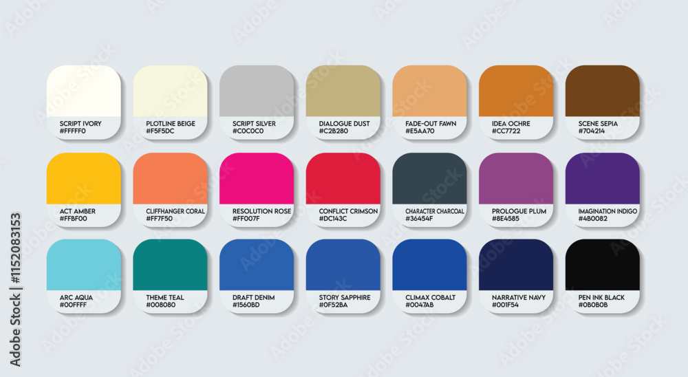 Screenwriter Color Guide Palette with Color Names. Catalog Sample ...