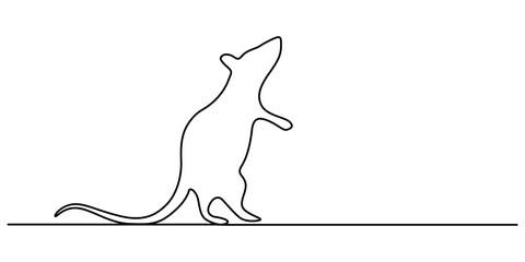 Poster - Abstract rat,mouse,continuous one line art hand drawing sketch, Mouse in continuous line art drawing style. Cute small mouse rodent black linear design isolated on white background. Pro Vector.
