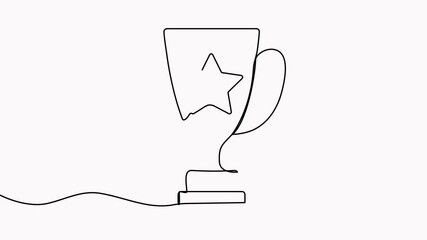 Wall Mural - Triumph cup with star shape continuous line drawing animation. Winner trophy symbol video. Animated achievement success concept.