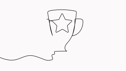 Poster - triumph cup with star shape continuous line drawing animation. winner trophy symbol video. animated 