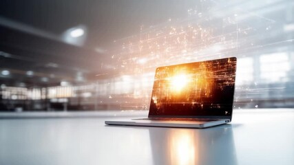 Poster - Sleek Laptop on Minimalist Surface Digital Workspace Showcasing Technology and Innovation