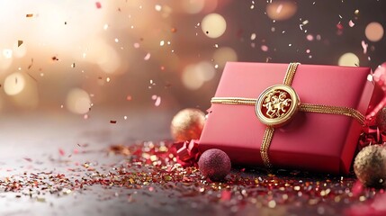 Poster - Festive 3D cartoon animation of a red envelope featuring a golden Chinese zodiac symbol placed on a celebratory red and gold background with confetti isolated on a white background