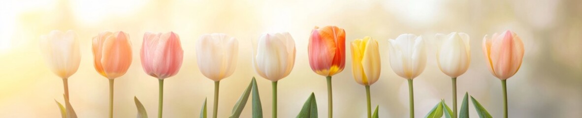 Poster - Colorful Spring Tulips in Soft Focus A Serene Nature Banner